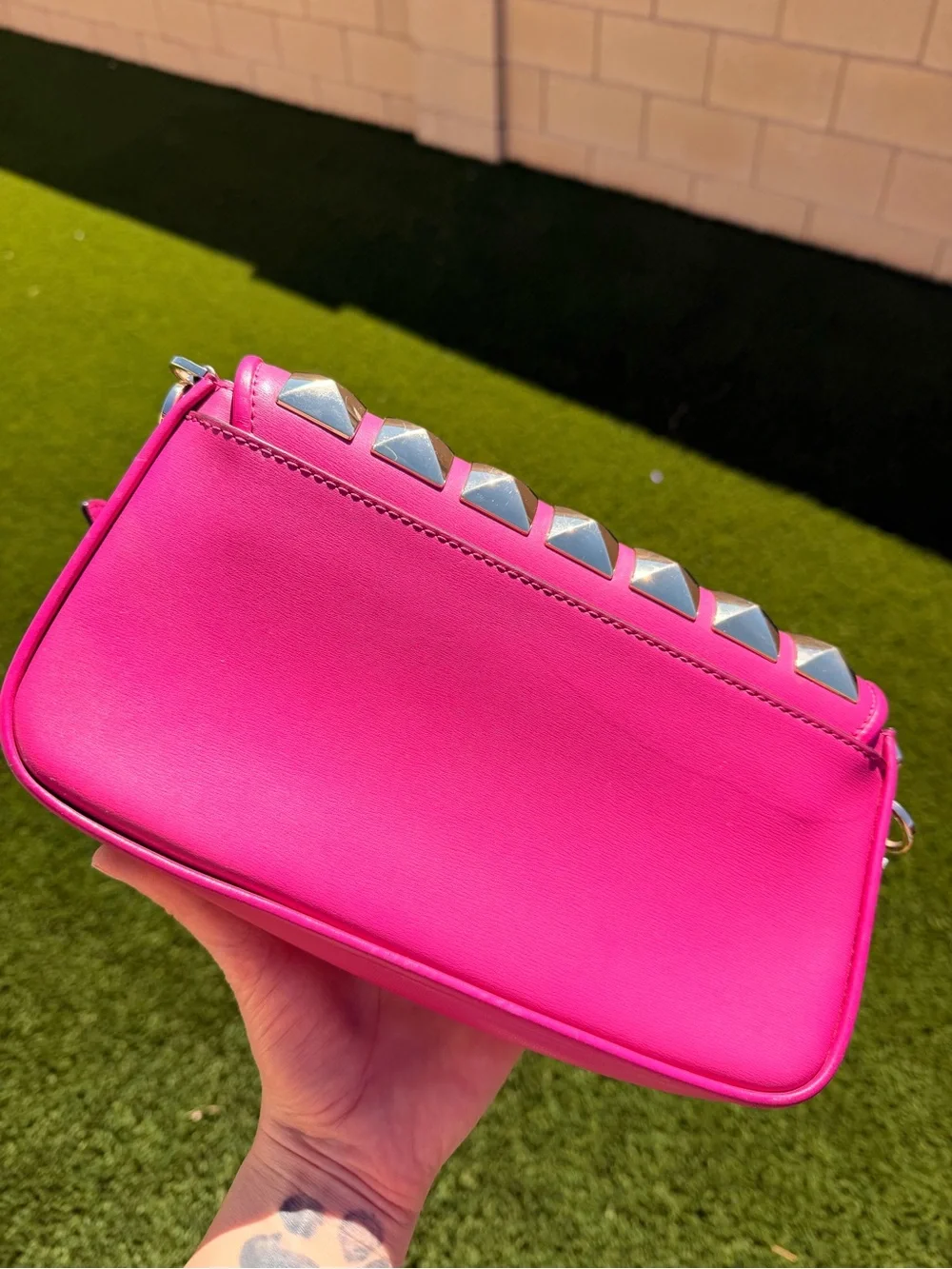 Micheal Kors Studded fuchsia Crossbody Bag with Gold Hardware